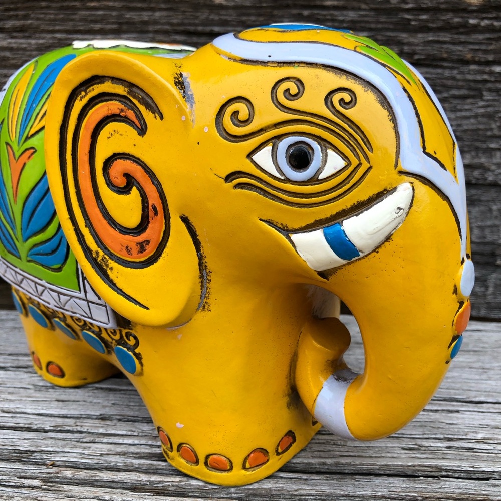 💛1968 Pride bank Vintage 60s Hippy yellow Chalkware made in Japan Vtg ELEPHANT💛 - Picture 9 of 12